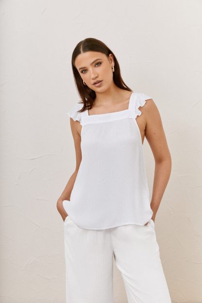 Lts Tall White Crinkle Frill Top 12 Lts | Tall Women's Summer Tops