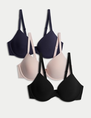 M&S Collection Women's 3pk Wired Plunge T-Shirt Bras A-E - 36D - Opaline Mix, Dark Cranberry,Opaline Mix