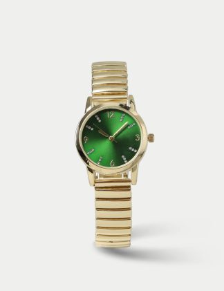 M&S Collection Women's Gold Tone and Green Face Watch, Gold