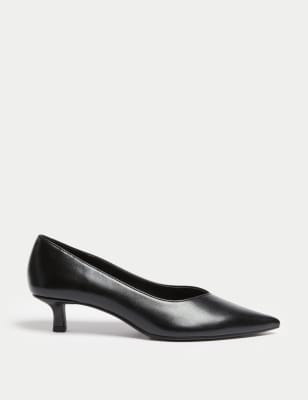 M&S Collection Women's Kitten Heel Pointed Court Shoes - 6 - Black, Black,Silver