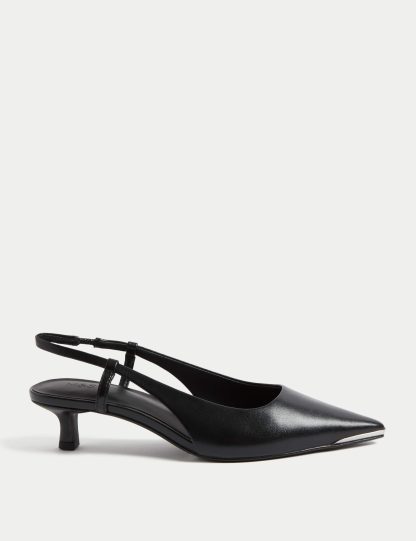 M&S Collection Women's Kitten Heel Pointed Slingback Shoes - 8 - Black, Black