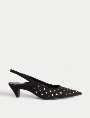 M&S Collection Women's Studded Kitten Heel Pointed Slingback Shoes - 7 - Black, Black