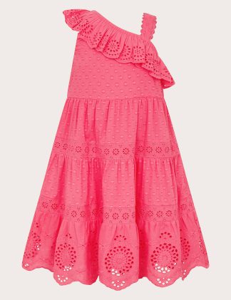 Monsoon Girls Pure Cotton Broderie Dress (2-15 Yrs) - 11y - Pink, Pink