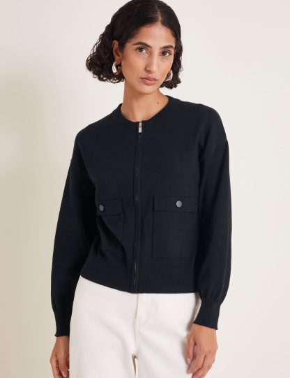 Monsoon Women's Knitted Bomber Jacket - XL - Black, Black