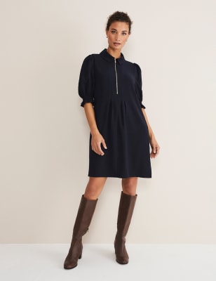 Phase Eight Women's Zip Neck Mini Smock Dress - 16 - Navy, Navy