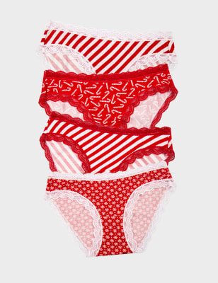 Stripe & Stare Women's 4pk Printed Bikini Knickers - XL - Red Mix, Red Mix