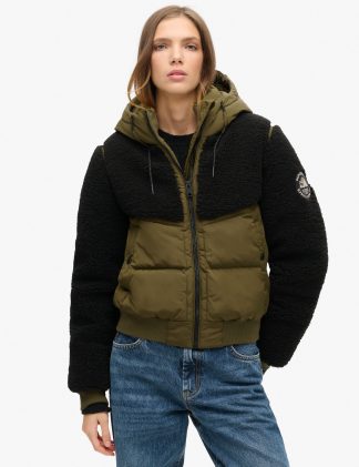 Superdry Women's Quilted Hooded Bomber Jacket - 12 - Green, Green