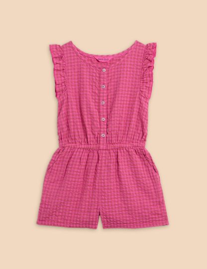 White Stuff Girls Pure Cotton Gingham Playsuit (3-10 Yrs) - 9-10Y - Pink Mix, Pink Mix