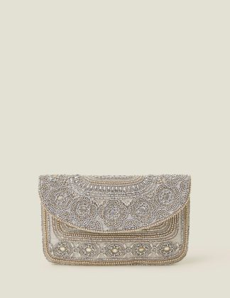 Accessorize Women's Beaded Chain Strap Clutch Bag - Silver, Silver