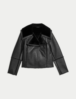 Autograph Women's Leather Faux Fur Lined Cropped Jacket - M - Black, Black