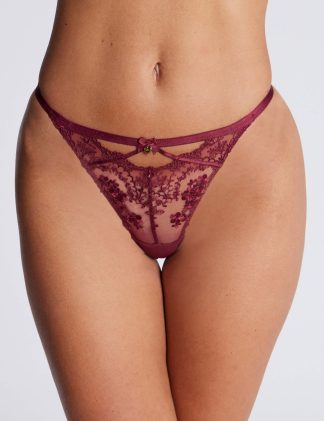 Boux Avenue Women's Eliza Floral Lace Tanga Knickers - 12 - Dark Red, Dark Red