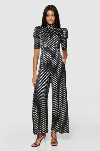 Closet London Black Polka Dot Wide Leg Jumpsuit