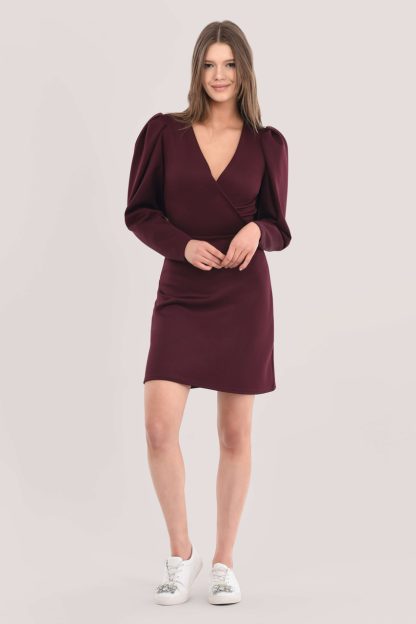 Closet London Burgundy Pleated Sleeve Wrap Dress