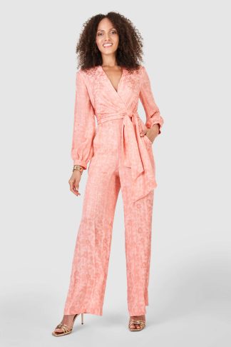 Closet London Peach Jacquard Floral Wrap Jumpsuit