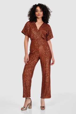 Closet London Rust Sequin Wide Leg Jumpsuit