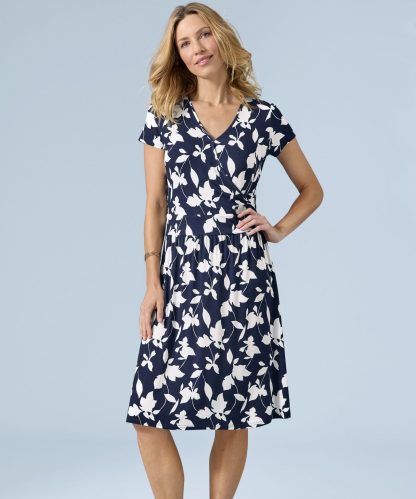 Damart Jersey Print Mock Wrap Dress