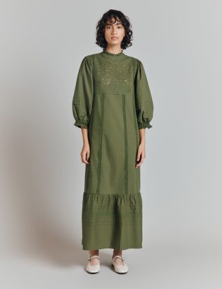 Ghost Women's Pure Cotton Broderie Midaxi Smock Dress - Green, Green,Purple