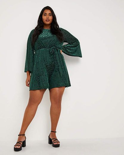 Green Devoure Tie Waist Playsuit