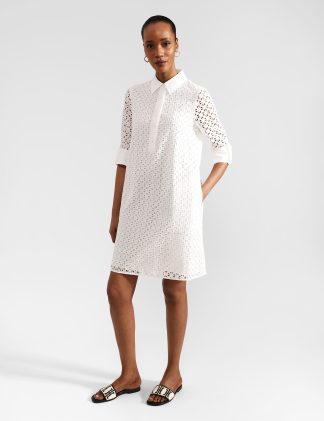 Hobbs Women's Pure Cotton Broderie Knee Length Shirt Dress - 12REG - White Mix, White Mix