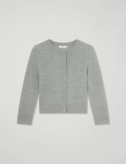 Lk Bennett Women's Pure Merino Wool Button Through Cardigan - XXL - Grey, Grey,White,Dusky Rose