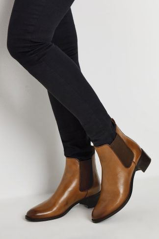 Lts Brown Leather Block Heel Chelsea Boots In Standard Fit Standard > 9 Lts | Tall Women's Leather Boots