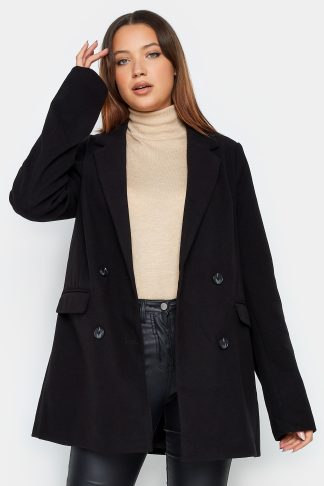 Lts Tall Black Double Breasted Brushed Jacket 18 Lts | Tall Women's Jackets