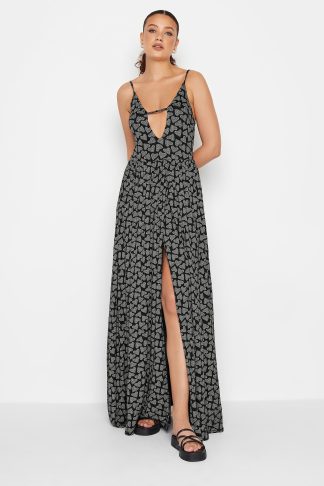 Lts Tall Black Heart Print Plunge Strappy Maxi Dress 20 Lts | Tall Women's Maxi Dresses