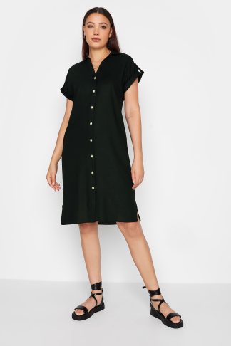 Lts Tall Black Linen Look Button Through Shirt Dress 18 Lts | Tall Women's Casual Dresses