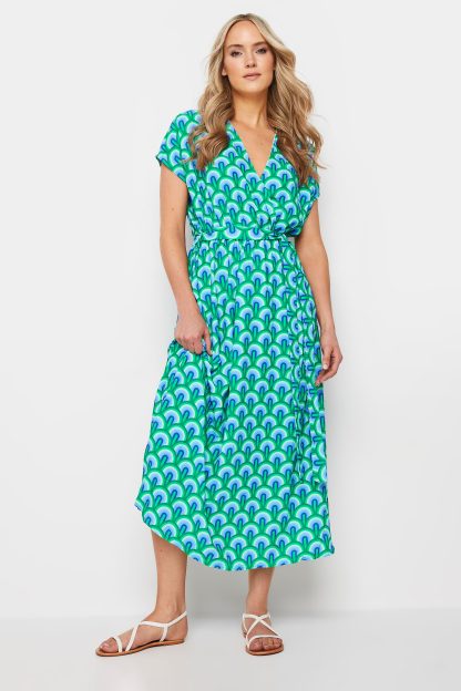 Lts Tall Green Geometric Print Midi Wrap Dress 14 Lts | Tall Women's Wrap Dresses