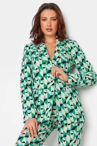 Lts Tall Green & White Geometric Print Tailored Blazer 8 Lts | Tall Women's Blazer Jackets