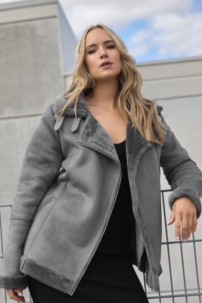 Lts Tall Grey Aviator Jacket 20 Lts | Tall Women's Coats