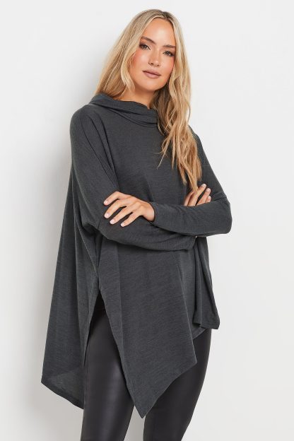 Lts Tall Grey Hanky Hem Top 12 Lts | Tall Women's Long Sleeve Tops