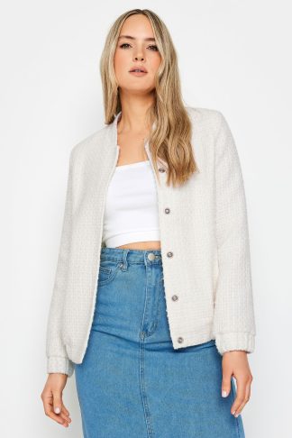 Lts Tall Ivory White Boucle Bomber Jacket 22-24 Lts | Tall Women's Jackets