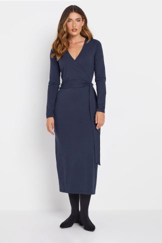 Lts Tall Navy Blue Wrap Midi Dress 10 Lts | Tall Women's Midi Dresses