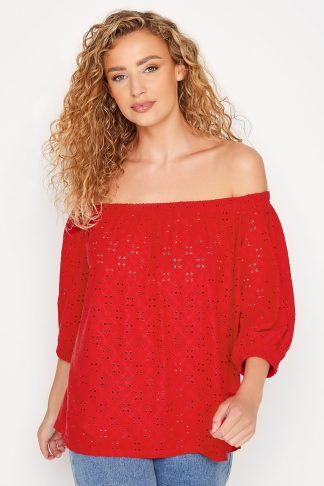 Lts Tall Red Broderie Anglaise Bardot Top 12 Lts | Tall Women's Summer Tops