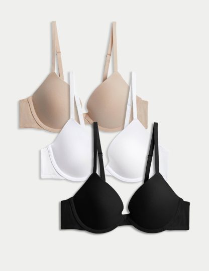 M&S Collection Women's 3pk Wired Plunge T-Shirt Bras A-E - 42D - Opaline Mix, Opaline Mix,Dark Cranberry