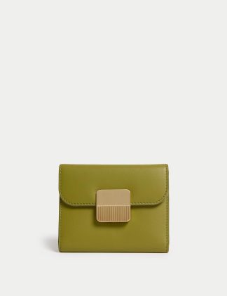 M&S Collection Women's Small Leather Foldover Purse - Green, Green,Silver