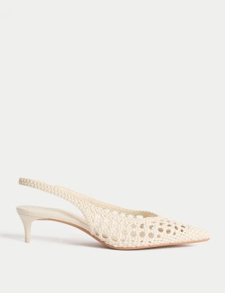 M&S Collection Women's Woven Kitten Heel Slingback Shoes - 6 - White, Black,White