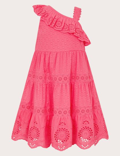 Monsoon Girls Pure Cotton Broderie Dress (2-15 Yrs) - 2y - Pink, Pink