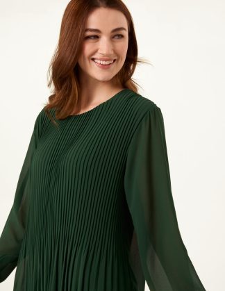 Necklace Pleated Chiffon Top - ONE / Bottle Green