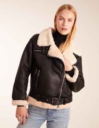 Shearling Aviator Jacket - 8 / BLACK