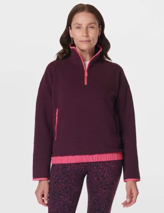 Sweaty Betty Women's Mallow Cotton Blend Half Zip Sweatshirt - Purple Mix, Purple Mix,White Mix