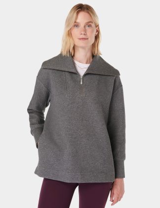 Sweaty Betty Women's Radiant Ribbed Collared Half Zip Sweatshirt - M - Dark Grey, Dark Grey,Oatmeal,Grey,Pink