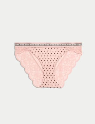 Women's Alma Flock & Lace Bikini Knickers - 12 - Pink Mix, Pink Mix