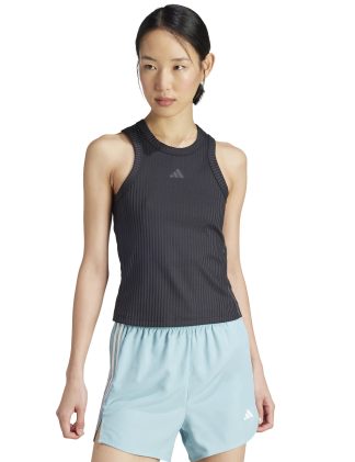 Adidas Women's All Gym Seasonal Rib Tonal 3 Stripes Vest Top - Black, White,Cornflower,Black