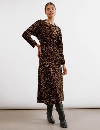 Albaray Women's Velvet Animal Print Midi Bodycon Dress - 10 - Brown Mix, Brown Mix