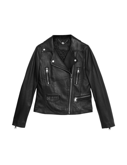 Autograph Women's Leather Biker Jacket - 20 - Black, Black