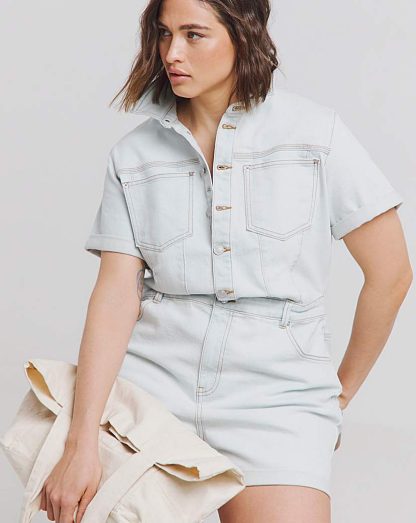 Bleach Wash Pocket Detail Denim Playsuit