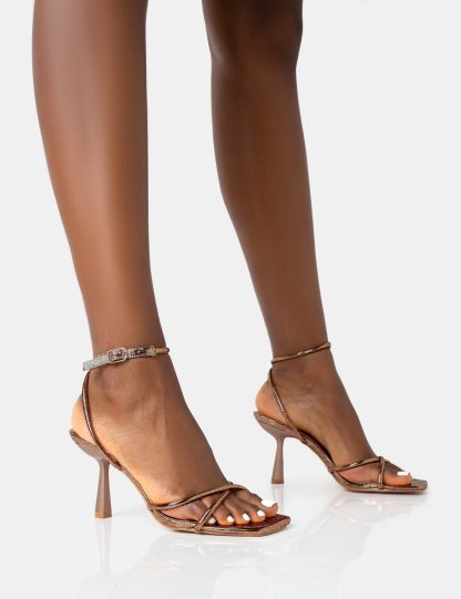 Bree Bronze PU Barely There Square Toe Mid Stiletto Heels