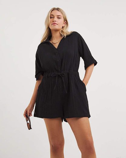 Cheesecloth Button Playsuit